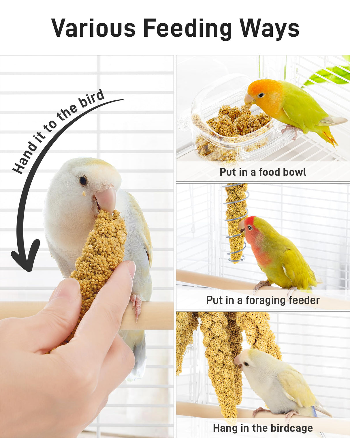BUCATSTATE Spray Millet for Birds, Sun-Dried Healthy Millet Parakeet Treats for Parrots Cockatiel Lovebird Finch, GMO-Free Parakeet Food - 1.1lb