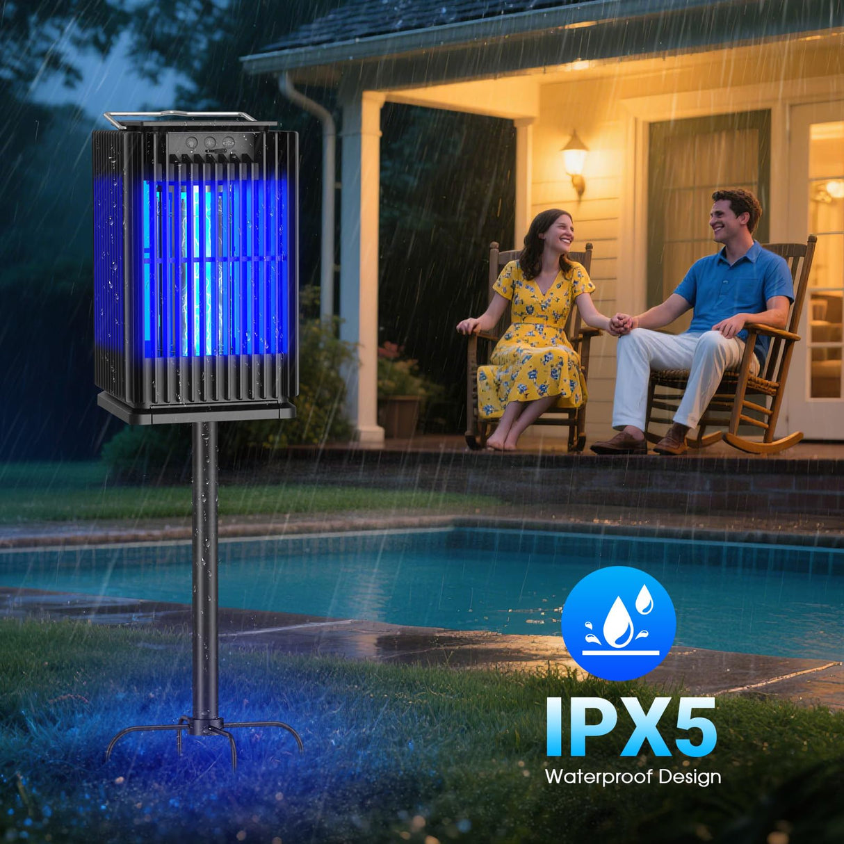 Solar Bug Zapper Outdoor, Solar Mosquito Zapper Outdoor with Ground Bracket, Cordless Waterproof Fly Zapper with Illuminated Light, 5000mAh Rechargeable Mosquito Killer