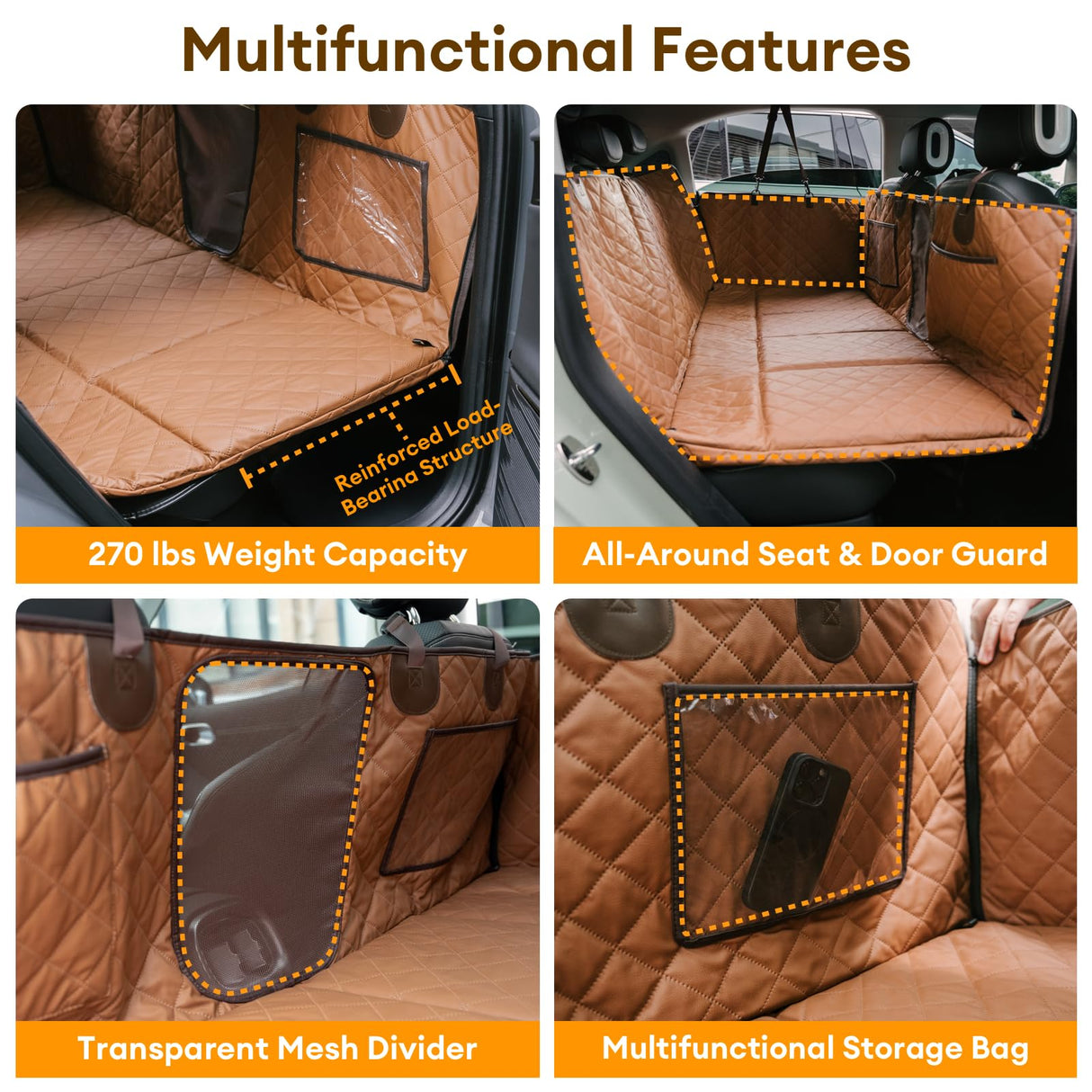 FUNNY FUZZY Dog Car Seat Cover, Back Seat Extender for Dogs - 420Lb Hard Bottom Waterproof Pet Car Seat Cover, 600D Heavy Duty Pet Hammock with Non-Slip Bottom for Cars, SUV, Trucks
