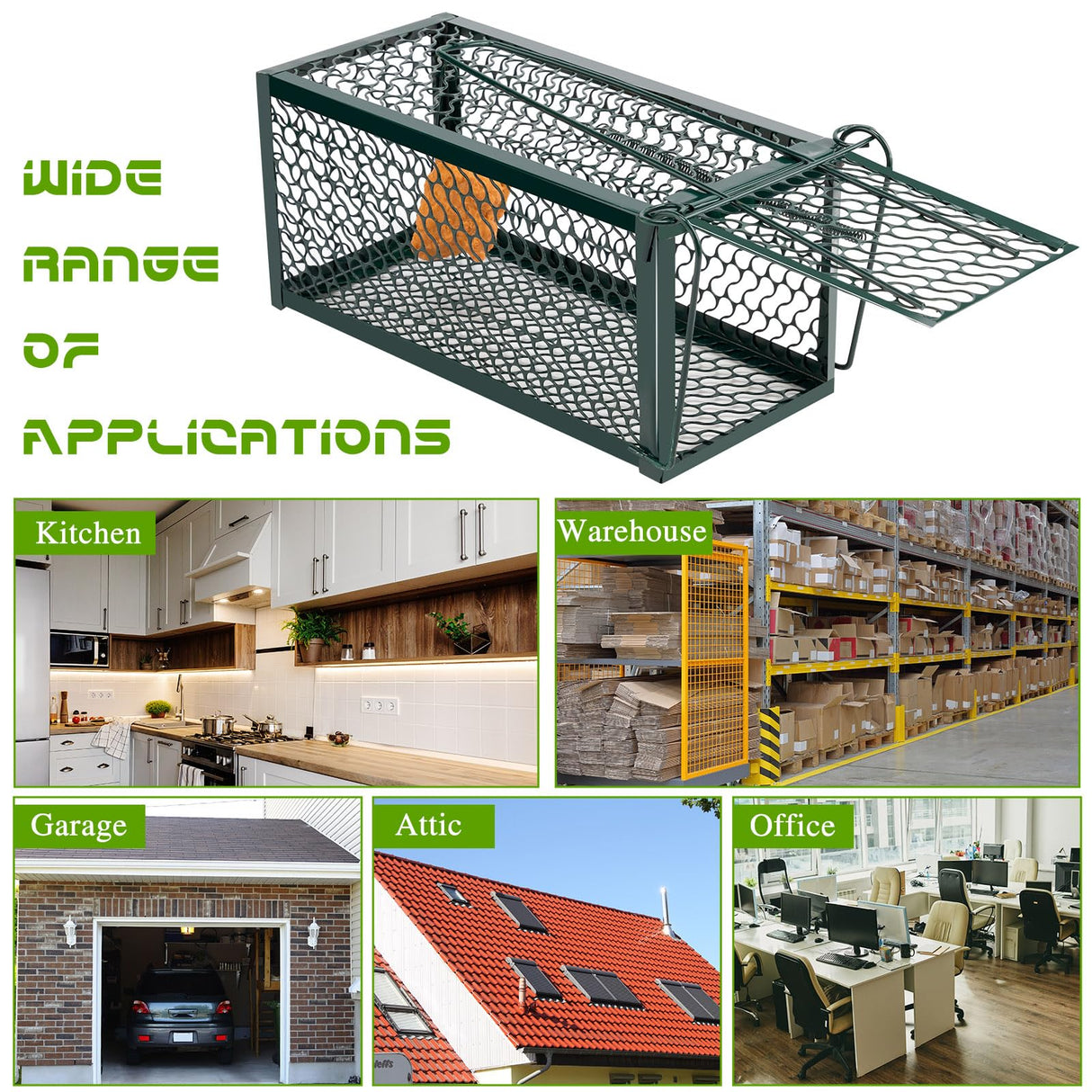 Humane Rat Trap Chipmunk Rodent Trap Mouse Trap Squirrel Trap Small Live Animal Trap Mouse Voles Hamsters Live Cage Rat Mouse Cage Trap for Mice Easy to Catch and Release (Green,2 Pcs)