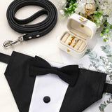 Locmeo 3 Pcs Dog Wedding Collar Outfit Include Dog Tuxedo Attire Wedding Ring Bearer Ring Holder Pouch Box Adjustable Pet Neck Bow Tie with Leash