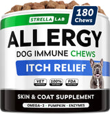 StrellaLab Dog Allergy Relief & Anti Itch Support Chews w/Omega 3: Real Ingredients, Real Taste! Skin & Coat Immune Supplement w/Fish Oil, Pumpkin & Enzymes — Developed by Experts - Made in USA -180Ct