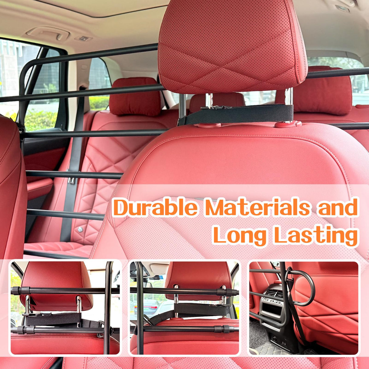 Zmgdrm Dog Car Barrier, Adjustable Universal Vehicle Pet Barrier for Cars, Trucks, SUVs - Moves with Your Vehicle Seats, 42"–61" Width Adjustable SUV Dog Barrier for Back Seat
