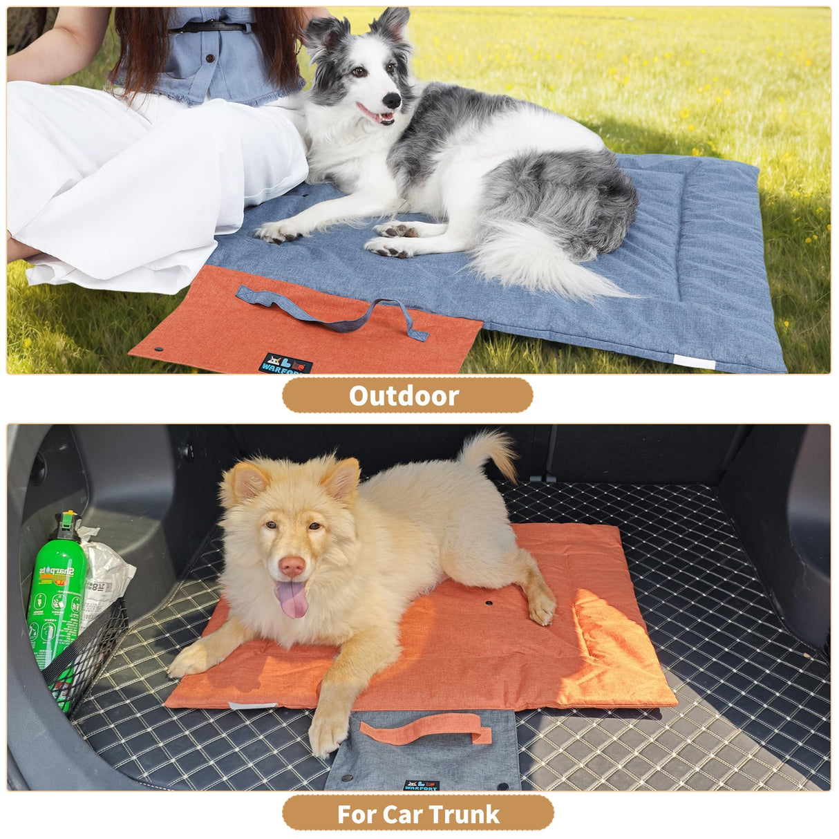 Outdoor Foldable Dog Mat Durable Teflon-Coated Oxford Material Waterproof Thin Dog pad Travel-Friendly Machine Washable Design for Camping/Car (Orange, Small (27.6 * 19.7 * 1.57 in))