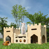 HIIMALEX Extra Large Wooden Bunny Castle House Multistory Climbing Tower Hideout Ventilated Sturdy Habitat for Rabbit Guinea Pig Chinchilla Ferret