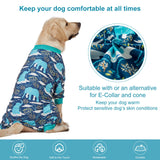 LovinPet Large Dog Clothes, Pet Anxiety Relief, UV Protection, Large Breed Dog Pajamas, Lightweight Stretchy Knit Fabric Onesie, Blue Elephant Print Weimaraner Jammies, Pet PJ's/XXL