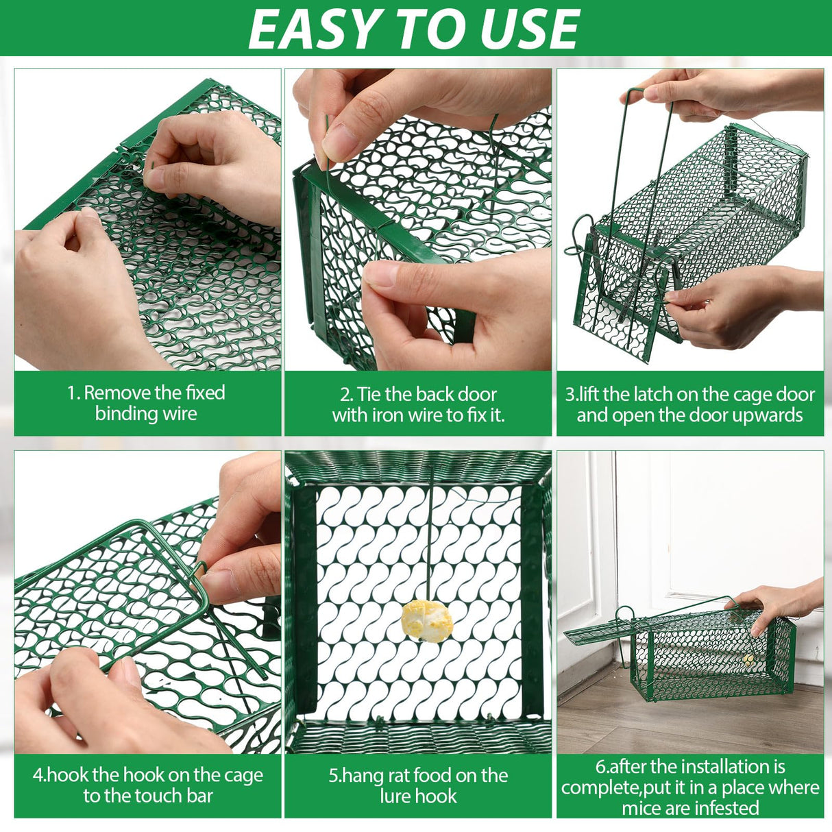 Kittmip 8 Pcs Humane Rat Trap Chipmunk Squirrel Cage Trap Foldable Rodent Trap for Small Live Animal Voles Hamsters Cage Catch and Release for Indoors Outdoors Kitchen Yard Garage (Green)