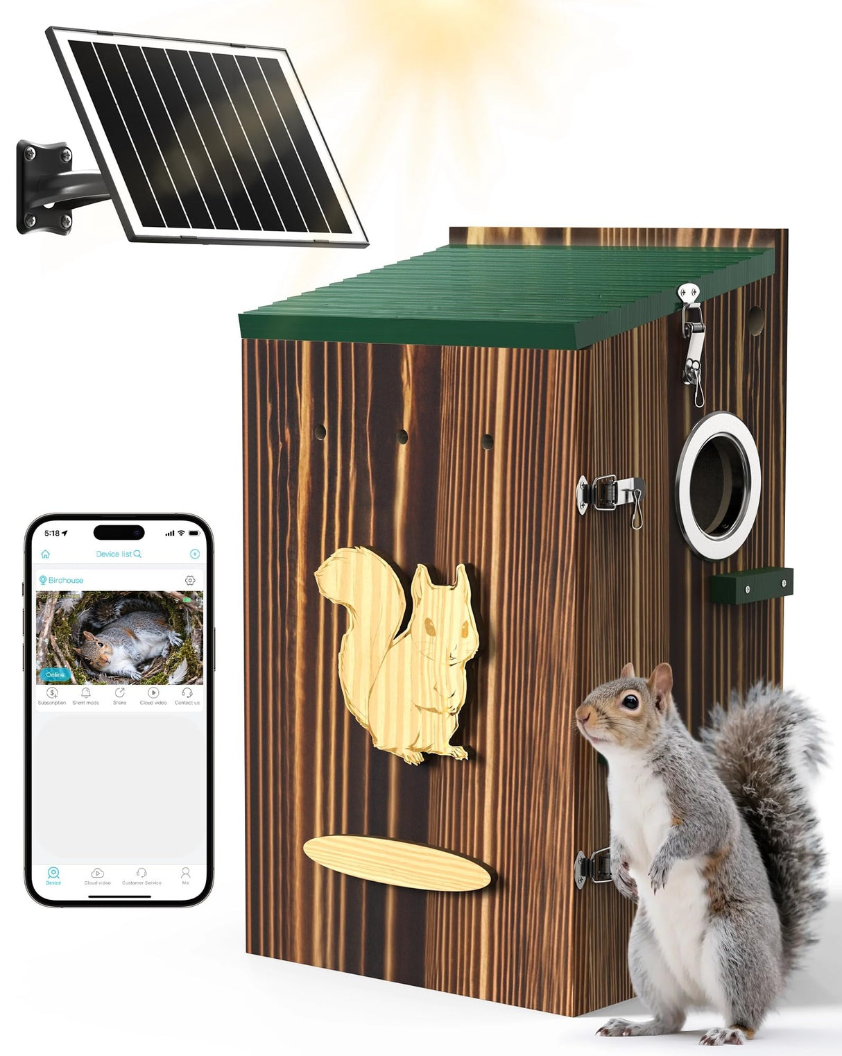KinetCam Smart Squirrel Box with Camera,Predator-Proof,2K HD Wi-Fi Pet Watching Cam for Squirrel House, Auto Detect & Notify, Night Vision, APP Control, Squirrels Houses for Outside Nesting