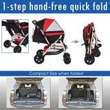 HPZ Pet Rover XL Extra-Long Premium Heavy Duty Dog/Cat/Pet Stroller Travel Carriage with Convertible Compartment/Zipperless Entry/Pump-Free Rubber Tires for Small, Medium, Large Pets (Red 2nd-Gen)