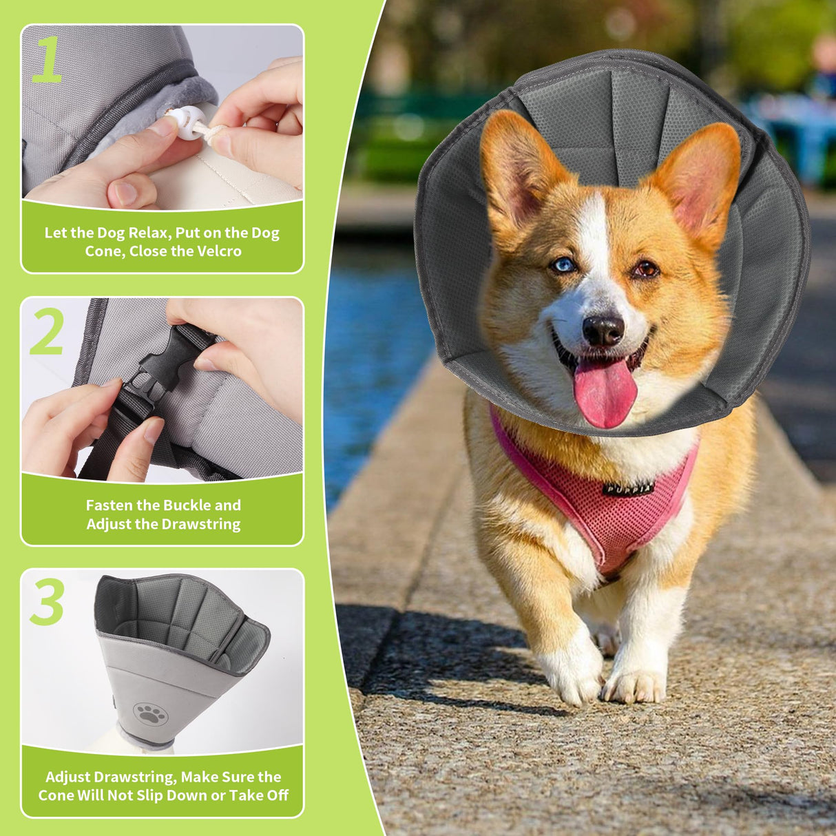 Gmkato Soft Dog Cone for Small Medium Large Pets After Surgery, Comfy Cone for Dogs, Cones for Dogs to Stop Licking, Pet Elizabethan Collar Alternative to Prevent Licking Wounds (Grey, XL)