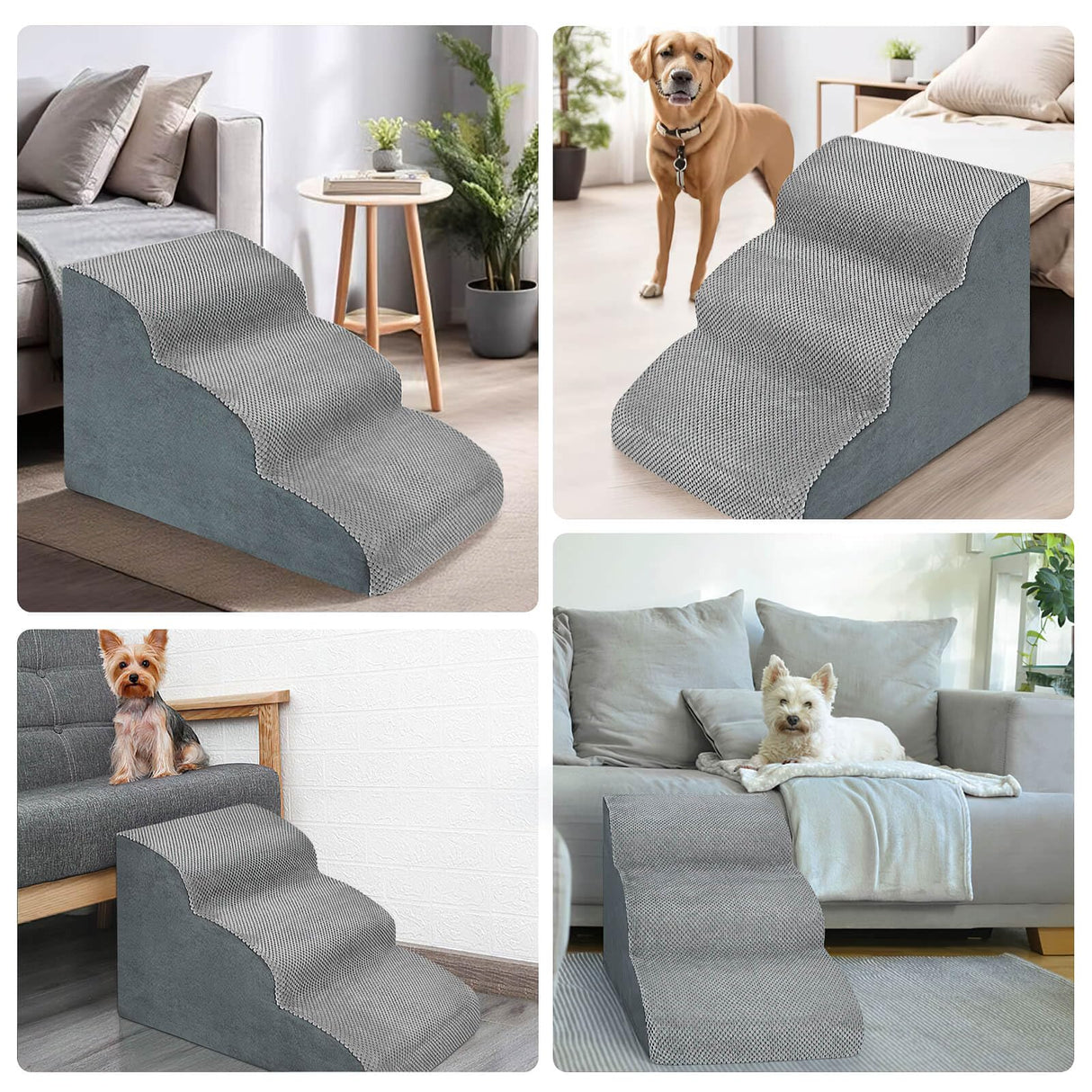 MEJYJEM 3 Steps High Density Foam Dog Stairs Ramps,Non-Slip Pet Steps for Older Dogs,Pet with Joint Pain, Sofa Bed Ladder for Cats