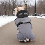 Dog Cold Weather Coats Pet Water-Resistant Jackets Snow Clothes Harness Suit Winter Gear (Beige, Medium)
