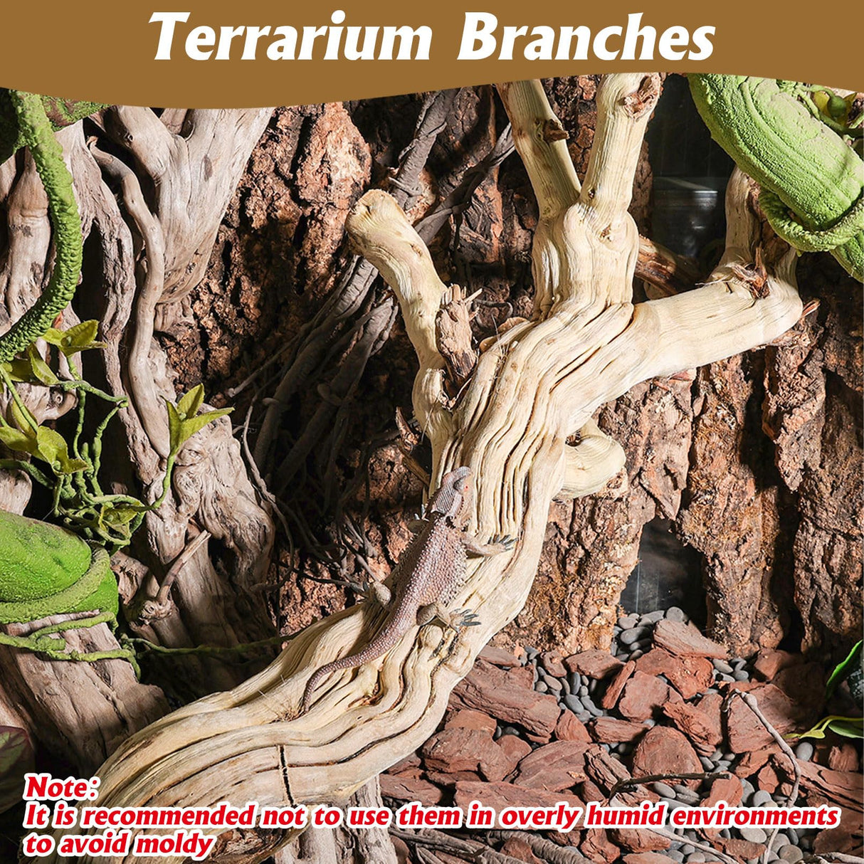 VCEPJH Large Snake Climbing Branch Decor 15.5 in Natural Reptile Wood Cork Log Bearded Dragon Tank Accessories Tree Trunk for Chameleon Gecko Ball Python Frog