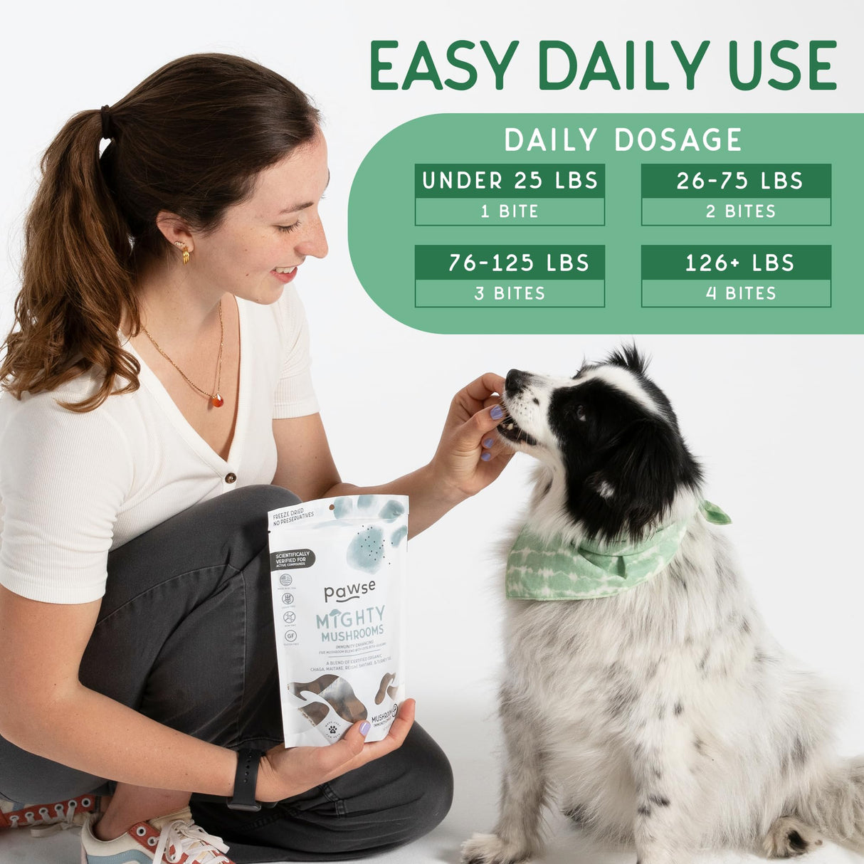 Pawse Mighty Mushroom Chews Supplement for Dogs & Cats | Blend of Turkey Tail, Reishi, Chaga, Maitake & Shiitake | for Immune System, Lumps & Bumps, Gut Health & Skin Support | 60 Chews