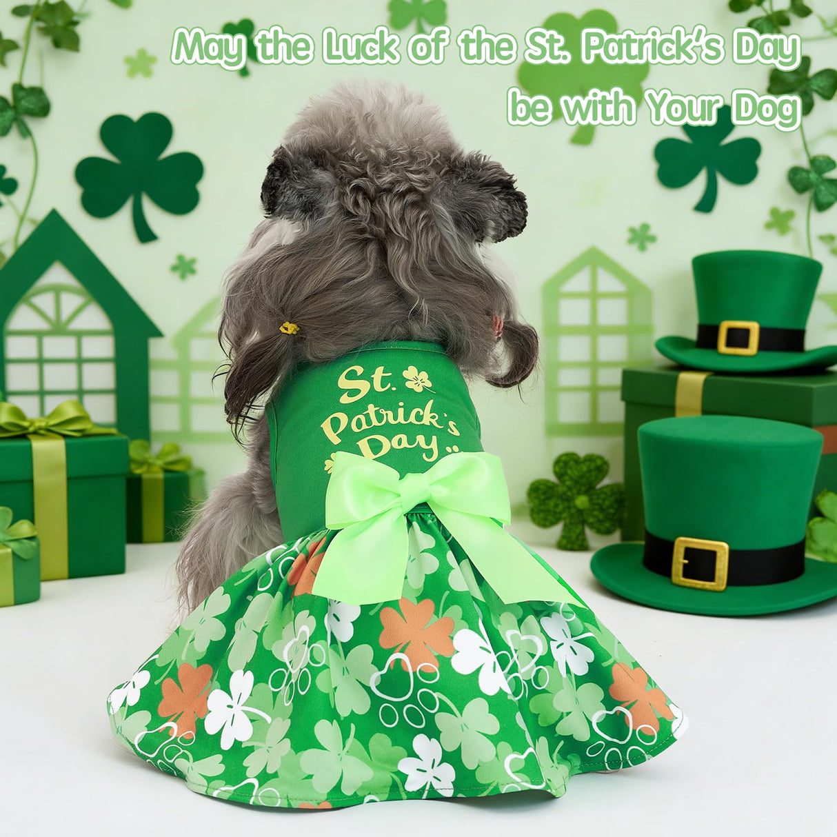 XPUDAC 4 Pack Cute Dog Dress with Bowknot Dog Clothes Puppy Skirt Mommy Floral Bunny Egg Shamrock Print for St. Patrick's Day Easter Holiday Pet Outfit for Girls, M