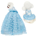 Dog Lace Gold Glitter Dress Princess Tutu Skirt for Small and Medium Girl Dogs Pet Birthday Wedding Bride Party Photography Christmas Halloween (Blue,X-Large)