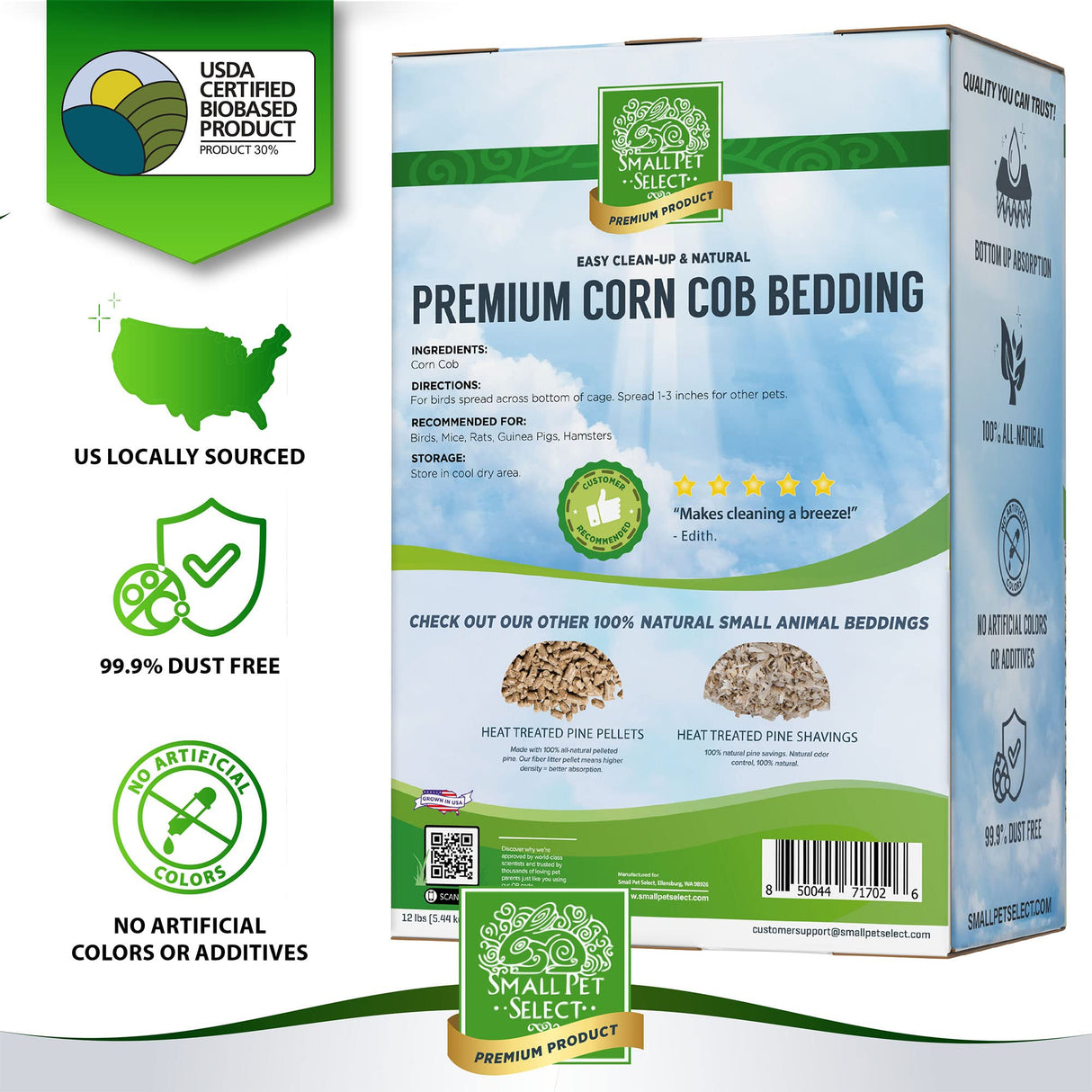 100% Natural Corn Cob Bedding for Pets - Small Pet Select Small Animal & Bird Cage Litter Safe for Hamsters, Guinea Pigs & More -12lb