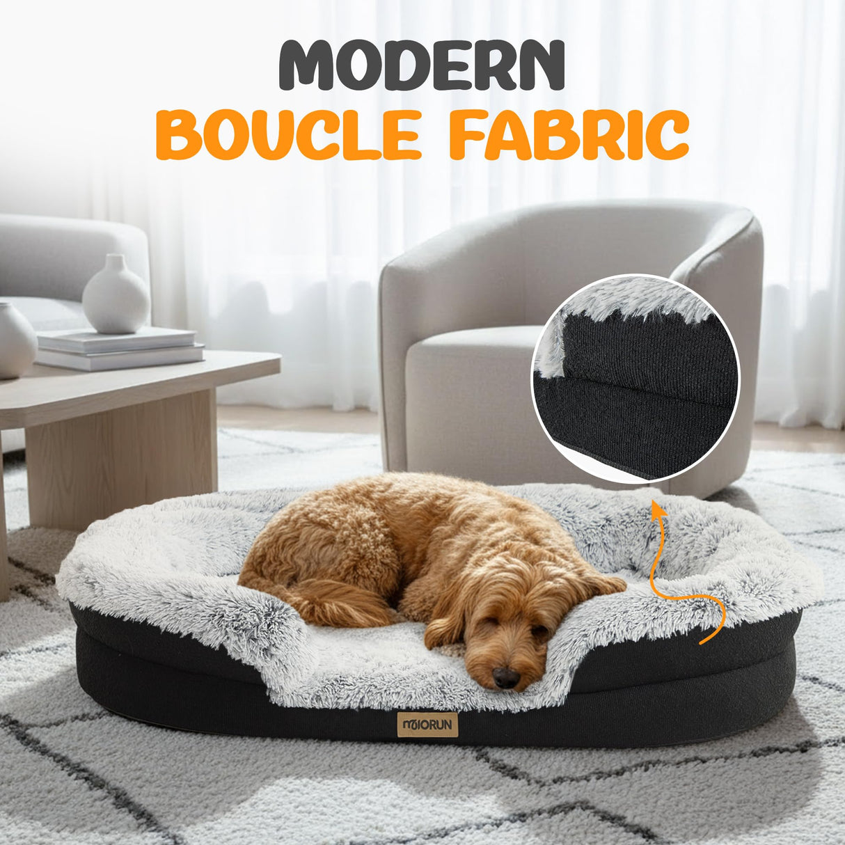 Miorun Fluffy Orthopedic Jumbo Dog Bed for Extra Large Dogs, Calming Plush Sofa Bed with Curved Bolster Support, 48" Cozy Oval Pet Donut Bed with Washable Cover, Gray