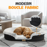Miorun Fluffy Orthopedic Jumbo Dog Bed for Extra Large Dogs, Calming Plush Sofa Bed with Curved Bolster Support, 48" Cozy Oval Pet Donut Bed with Washable Cover, Gray