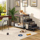 kepptory Pet Bunk Bed with Stairs and Storage, Dog Beds Attachment to Human Bed, Bedside Dogs Cot for Small, Medium Cats & Dogs, Pet Window Perch (Brown)
