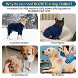ROZKITCH Warm Dog Pajamas for Large Dogs, Windproof Full Coverage Pet Pjs, Soft Fleece Jacket with Full Coverage, Pullover Winter Coat with Super Warm Jump Suit Blue XXL