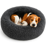 Calming Dog Bed - Fluffy Donut Cuddler for Anxiety Relief, Orthopedic Pet Bed with Non-Slip Bottom, Cozy Round Faux Fur Nest for Dogs and Cats, Plush Crate Mat for Comfort (Dark Grey, Medium)