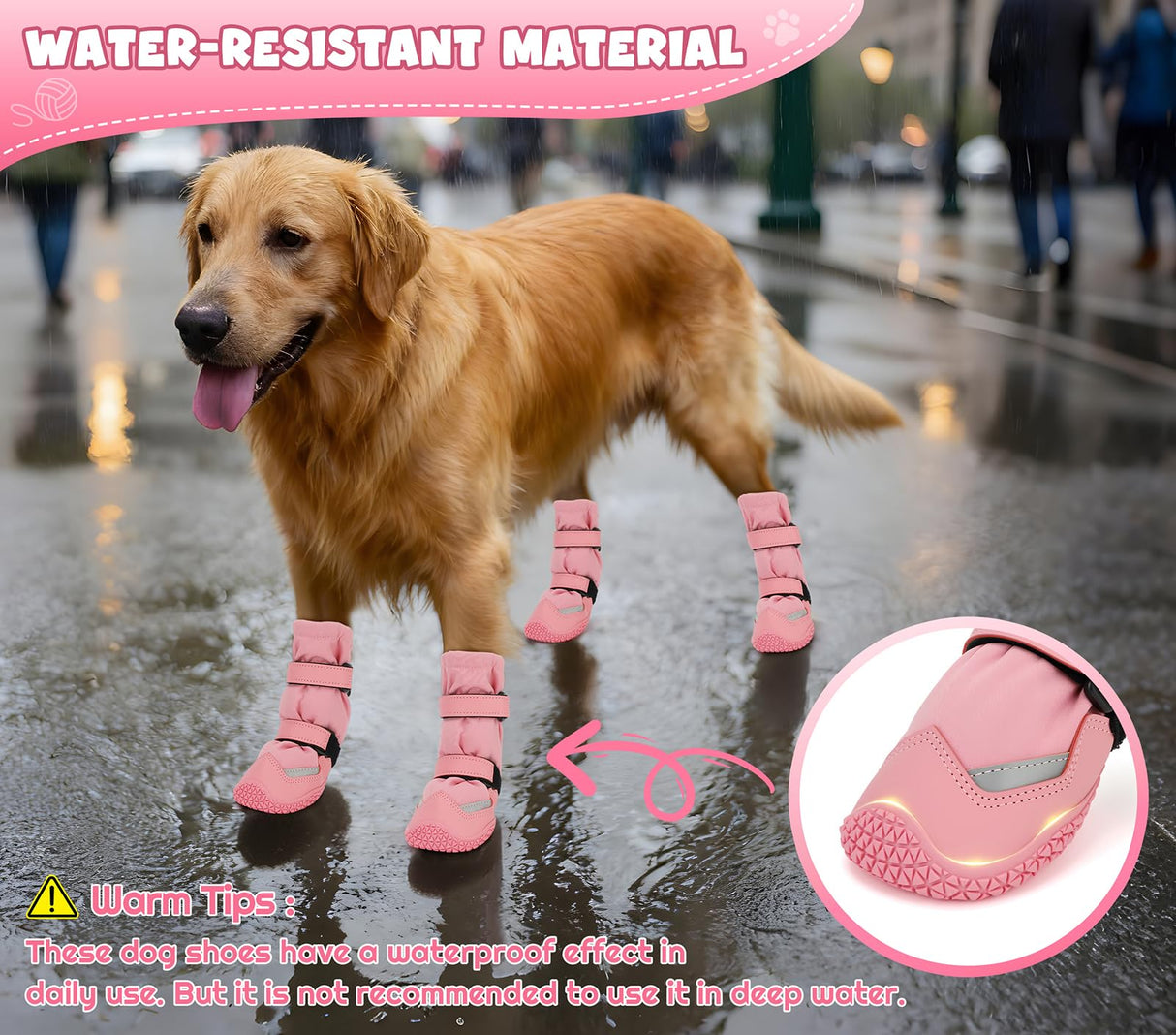 Dog Shoes, Waterproof Dog Boots & Paw Protectors, Breathable Dog Booties with Anti Slip Sole for Winter Snowy Day, Rainy Weather Indoor and Outdoor (Size 8, Pink)