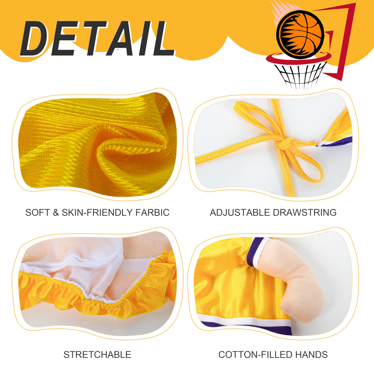 DELIFUR Dog Basketball Player Costume - Pet Halloween Costume Adjustable Funny Dress Up Sports Outfit Cosplay Clothes for Large Cats and Small Dogs (Yellow Basketball, X-Small)