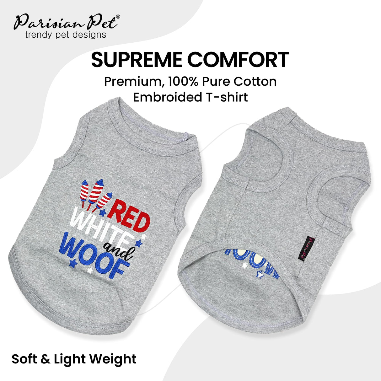 Parisian Pet Patriotic Dog Shirt – 100% Cotton Shirts for Small Dogs – Sleeveless Puppy Clothes – Stylish Dog Apparel for 4th of July – Breathable Clothes for Dogs - Stretchy Pet Vest