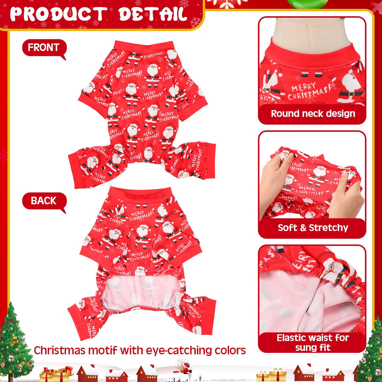 Jeere 6 Pcs Dog Pajamas, Dog Holiday Pajamas Jumpsuit for Small Medium Boy Girl Puppy Winter Pet Clothes(Christmas,M)