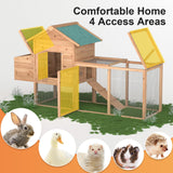 Outdoor Chicken Coop for 2-4 Chickens Wooden Hen House Poultry Pet Hutch Run Cage w/Waterproof Asphalt Roof, Ramp, Nesting Box, Wire Fence (80")