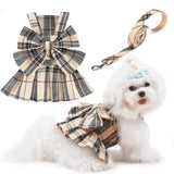 PUPTECK Plaid Dog Dress with Leash - Cute Puppy Harness Clothes for Small Medium Sized Dogs, Outfits for Girl Puppy Wedding Birthday Costume