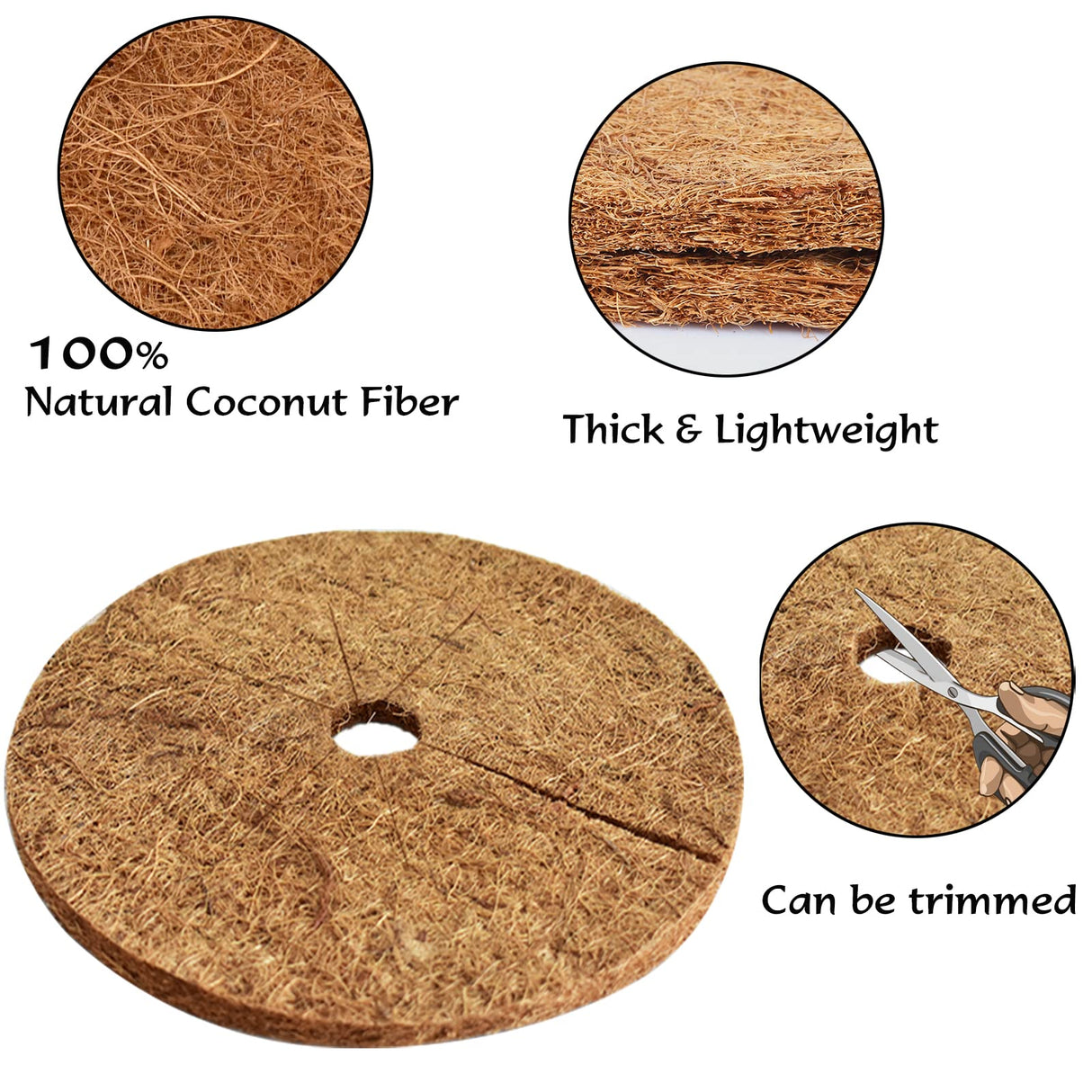 ZeeDix 20 Pcs Coconut Fibers Mulch Ring Tree Protector Mat- 11.8'' Plant Cover Mulch Mat Weed Mats Coco Coir Mulch Ring for Indoor Outdoor Trees, Disc Plant Cover, Flower Pot, Tree Plant Ring Mats
