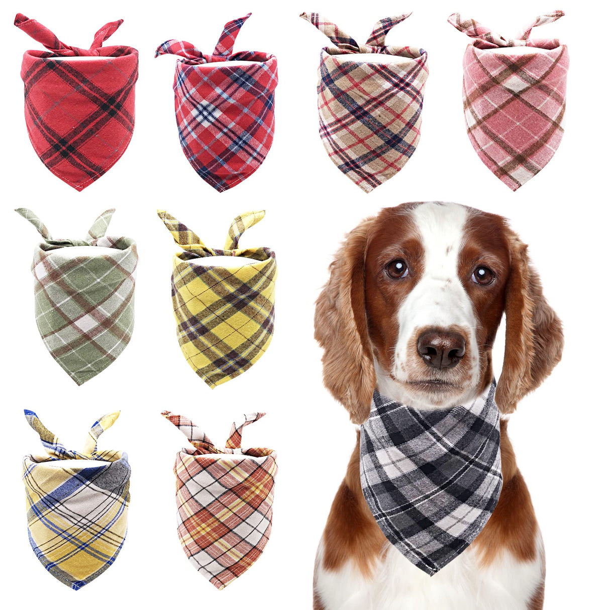 PET SHOW 50 Pack Bulk Plaid Cotton Dog Bandanas Small Female Male Cat Puppies Bibs Washable Triangle Head Scarfs Wholesale Medium Dogs Bandana Photo Prop Grooming Accessories