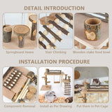 VolksRose Wooden Hamster Playground Platform, Hamster Climbing Toy, Natural Living Climb System, Small Animals Activity Set with Ladder Food Bowl Ramp Bridge for Mouse Gerbil Rat Chinchilla