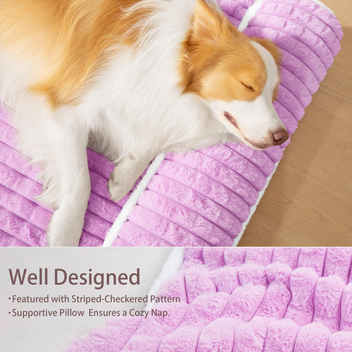 Jolifield Orthopedic Dog Bed Large Sized Dog with Pillow 36''X24'', Waterproof Soft Comfortable Egg Crate Foam Pet Crate Beds Mat with Removable Washable Cover and Non-Slip Bottom, Lilac