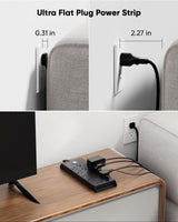Surge Protector Power Strip 4800J, 10Ft Long Extension Cord Flat Plug, 12 Outlets 2 USB C 2 USB Ports, Wall Mountable, 20W Desk Charging Station, Black