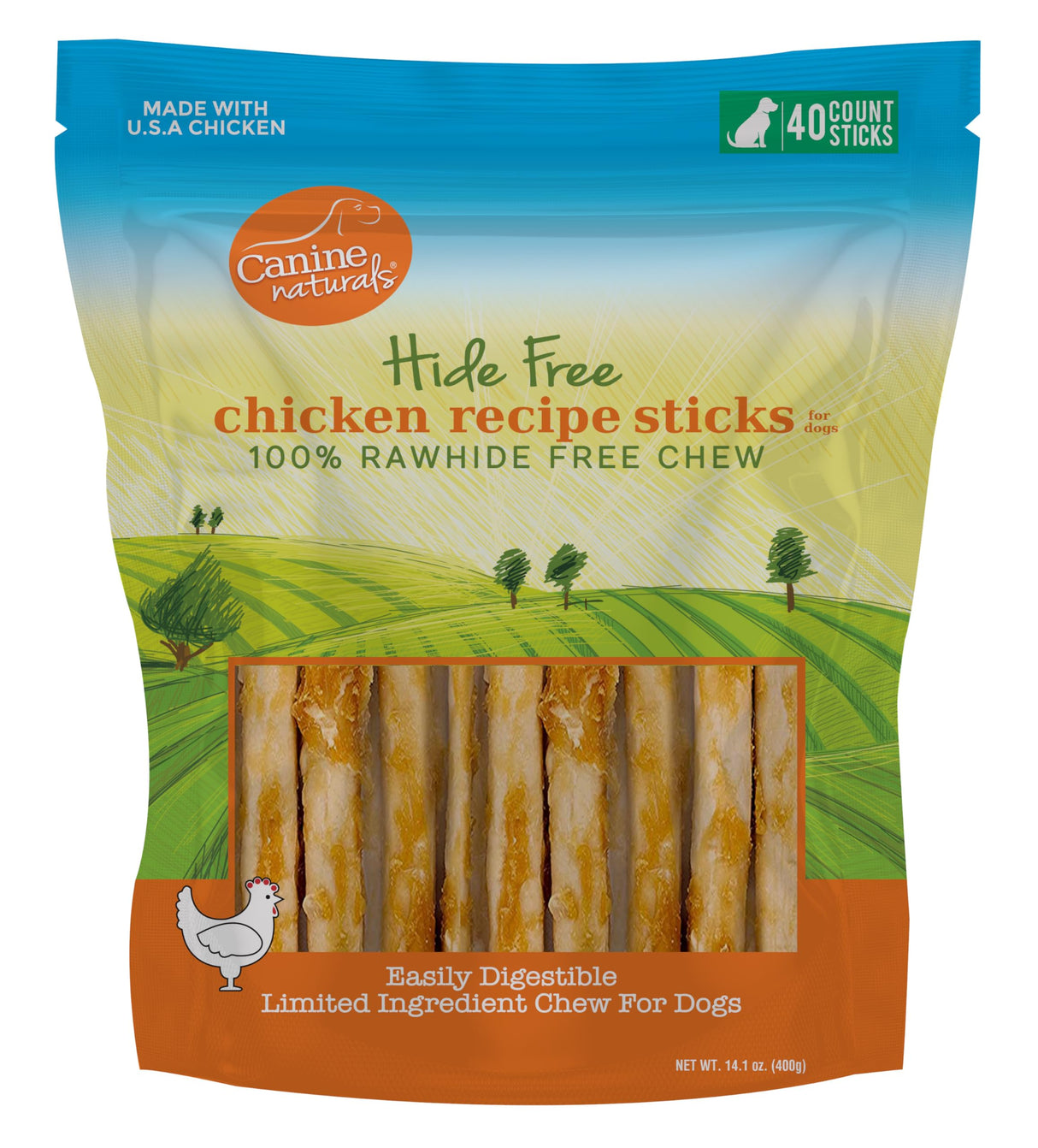 Canine Naturals Chicken Recipe Chew - Rawhide Free Dog Treats - Made From USA Raised Chicken - All-Natural and Easily Digestible - 40 Pack of 5 Inch Stick Chews