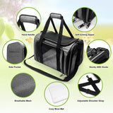 Pucewmy Pet Carrier for Small Dogs Cats, Up to 15Lbs, Airline Approved Collapsible Travel Puppy Carrier, 17x11x11 Inches, Grey