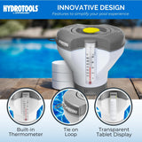 SWIMLINE HYDROTOOLS Smart Chlorine Floater Dispenser for Above Ground & Inground Pools Spas W/Thermometer | Tablet Refill Indicator & Tongs | Large Adjustable Floating 3-Inch Chlorine Bromine Tabs