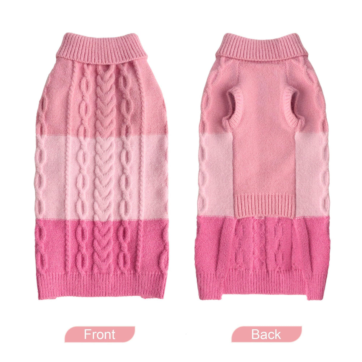 DELIFUR Color Block Dog Sweater - Knitted Turtleneck Cat Knitwear Warm Dog Coats with Classic Cable Fall Winter Clothes for Medium Dog Girl (Pink, XX-Large)