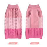DELIFUR Color Block Dog Sweater - Knitted Turtleneck Cat Knitwear Warm Dog Coats with Classic Cable Fall Winter Clothes for Medium Dog Girl (Pink, XX-Large)