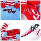 Dog Halloween Costume,Funny Chucky Dog Costume with Pet Wig,Cosplay Scary Outfit with Knife Clothes for Dogs (Medium)