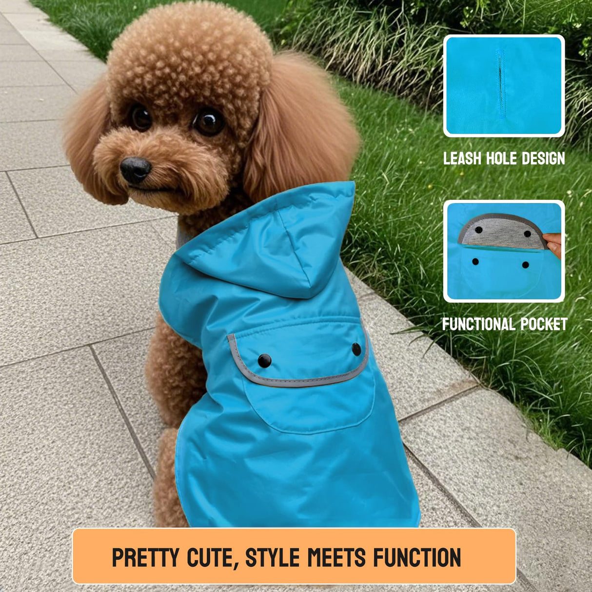 BECNBEAU Dog Raincoat Dogs Rain Jacket Reflective Winter Warm Lined Poncho Rainwear Waterproof Pet Clothes Pocket Hooded Leash Hole Adjustable Small Medium Dogs,Blue,XL,Back Length 14.9 Inch