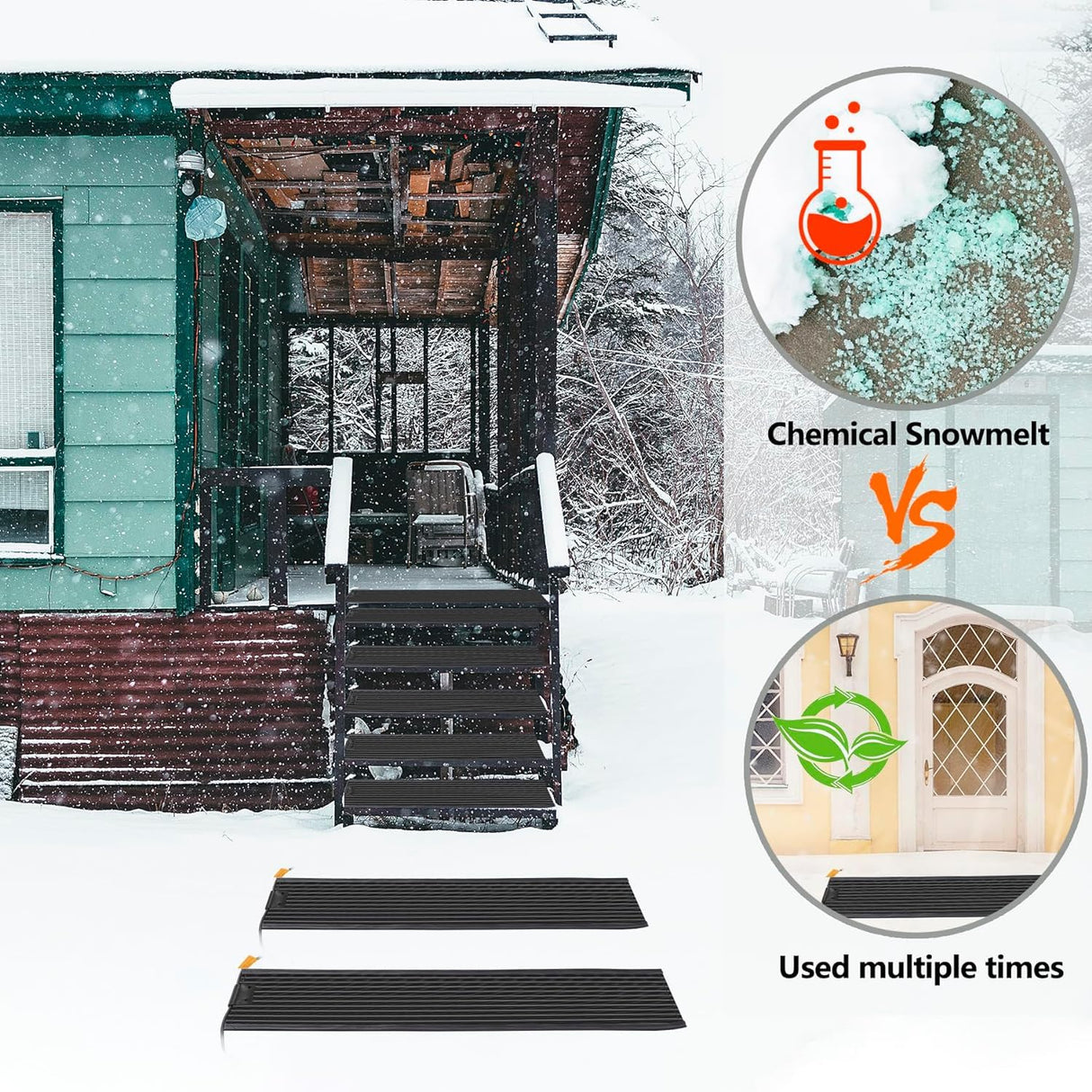 Toriexon Upgrade Snow Melting Mat Outdoor 10" x 48", 135W Snow Melting Mats w/ 9.8FT Power Cord, Non-Slip Heated Outdoor Mats w/ 9.8FT Power Cord, UL & ETL Certified, IPX5 Waterproof