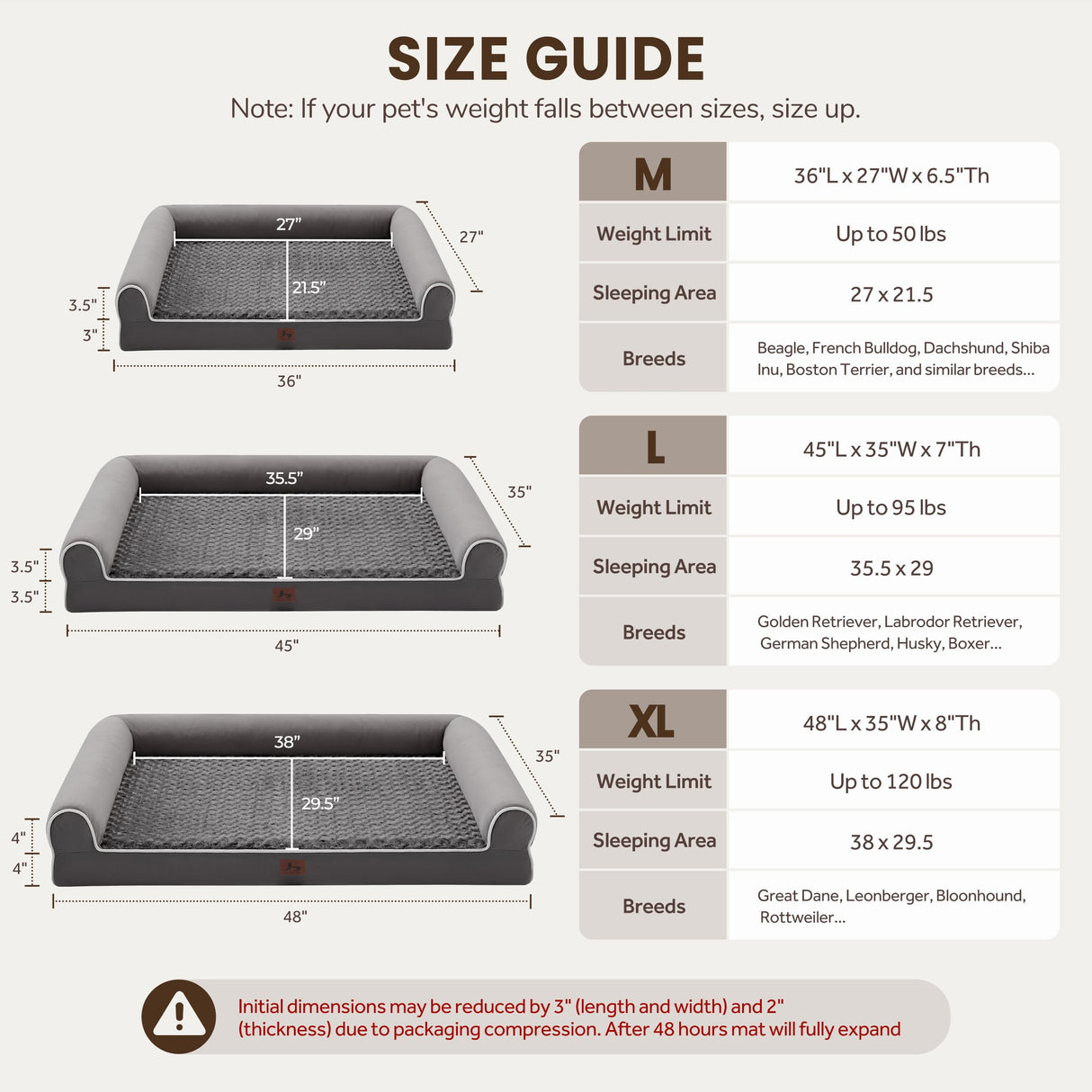 Warmrest Large Dog Beds Large Sized Dogs 45x35x7 Inch, Orthopedic XXL XL Dog Bed for Medium Size Dogs, Big Waterproof Couch Sofa with Removable Washable Cover for Pet, Dark Grey