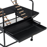 Bird Playstand, 66 in H Inch Birdcage Stand Activity Play Center with Perches and Ladders, Removable Tray, Indoor Outdoor Playground for Parakeet, Cockatiels Conures Parrots, Lockable Caster, Black