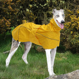 Greyhound Lurcher Raincoat, Whippet Rain Gear with Reflective Bar, Rain/Waterproof, Adjustable Bands and Drawstring in Autumn and Winter - Yellow - XL