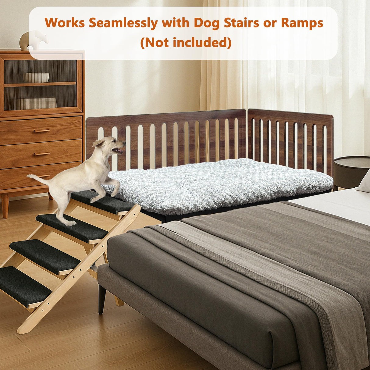 Beside Dog Bed,2 Panel Adjustable Height Dog Bunk Beds,48''x 30'' Metal Dogs Bed Frame with Cushion,X-Large
