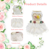 MuYaoPet Luxury Pearl Dog Wedding Dress,Dog Rose Love Heart Dress,Pet Bride Costume Formal Apparel for Small Dogs (White, Large)